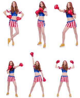 Amerikan sembollü kadın boksör.