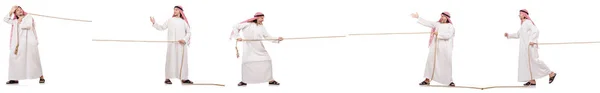 Arab in tug of war concept on white — Stock Photo, Image