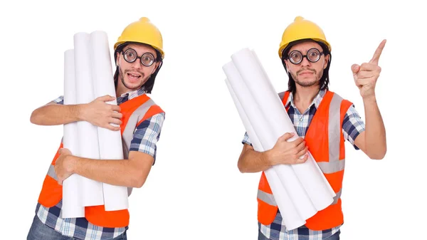 Ingeniero divertido aislado en el blanco blanco — Foto de Stock