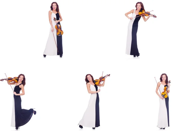 Mujer tocando el violín aislada sobre fondo blanco —  Fotos de Stock