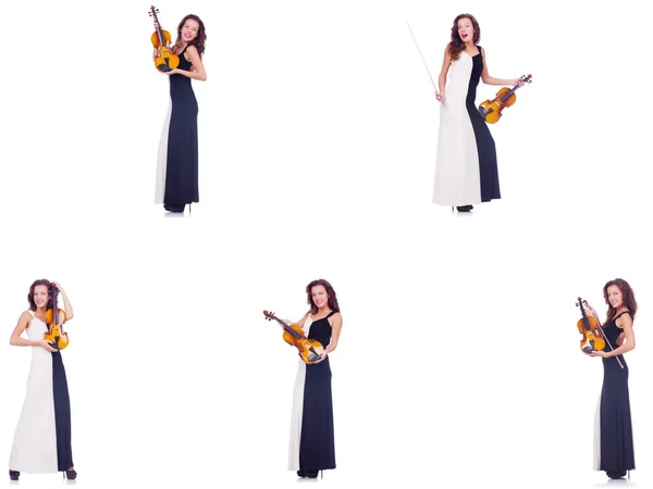 Woman playing violin isolated on white background — Stock Photo, Image