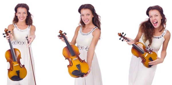 Mulher tocando violino isolado no fundo branco — Fotografia de Stock