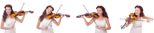 Mulher tocando violino isolado no fundo branco — Fotografia de Stock
