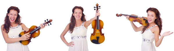 여 자가 흰 배경에 고립 된 바이올린 연주 — 스톡 사진
