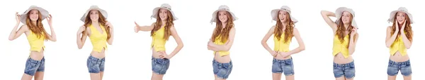 Chica joven con panama en conceptos de moda aislados en blanco —  Fotos de Stock