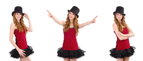 Girl in red polka-dot dress isolated on white — Stock Photo, Image