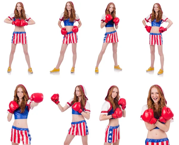 Amerikan sembollü kadın boksör.