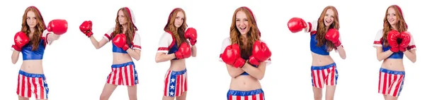 Boxeador de mujer en uniforme con símbolos de EE.UU. — Foto de Stock