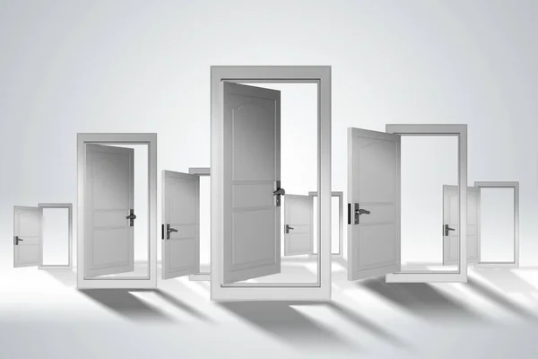 多くのドアの機会を持つ選択の概念- 3Dレンダリング — ストック写真