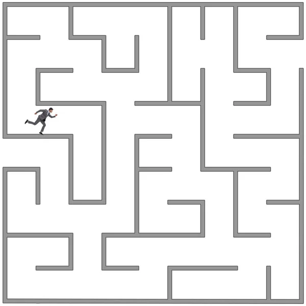 Homme d'affaires essayant de s'échapper du labyrinthe labyrinthe — Photo