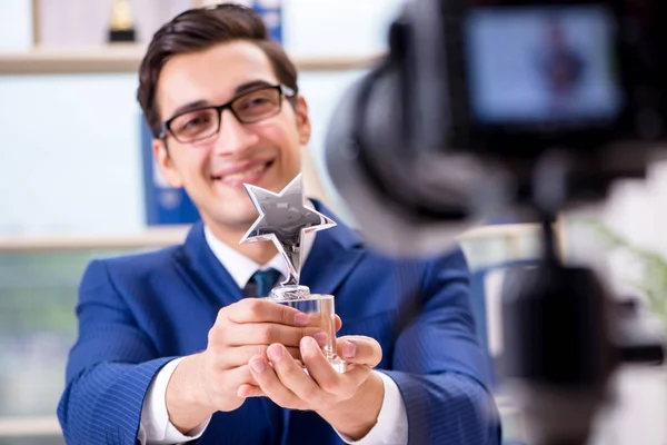 Businessman recording a video for vlog — Stock Photo, Image