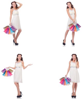 Beyaz çantalı bir kadın.