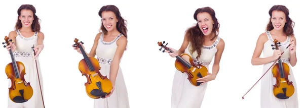 バイオリンを白い背景で隔離の女性 — ストック写真