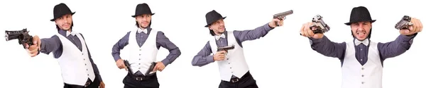 Человек с пистолетом изолирован на белом — стоковое фото