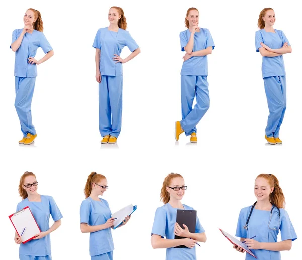 Bonito médico en uniforme azul aislado en blanco —  Fotos de Stock