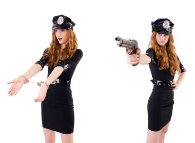 üzerinde beyaz izole kadın polis teşkilatı