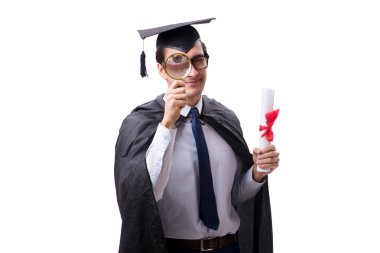 Öğrenci mezunu beyaz arka planda izole edilmiş