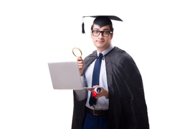 Öğrenci mezunu beyaz arka planda izole edilmiş