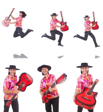 gitar üzerinde beyaz izole olan adam