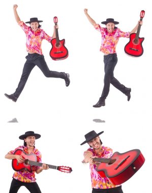 gitar üzerinde beyaz izole olan adam