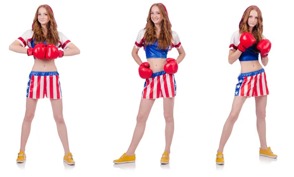 Boxer femme en uniforme avec des symboles américains — Photo