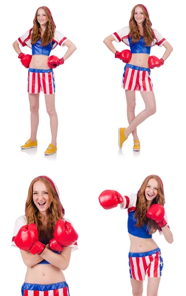 Woman boxer in uniform with US symbols — Stock Photo, Image