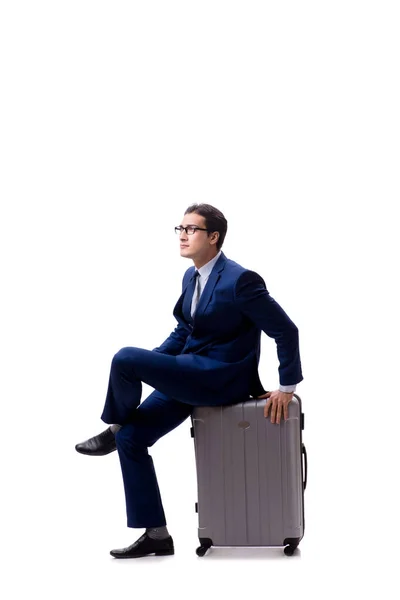 Young businessman with suitcase isolated on white background — Stock Photo, Image