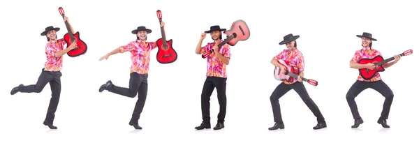 Homem com guitarra isolada em branco — Fotografia de Stock