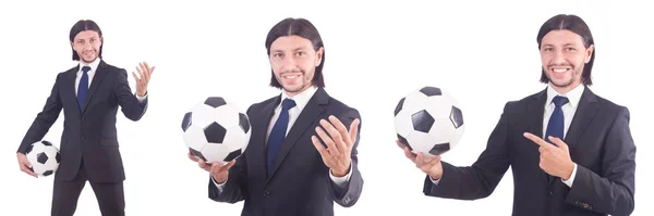 Homme avec football isolé sur blanc — Photo