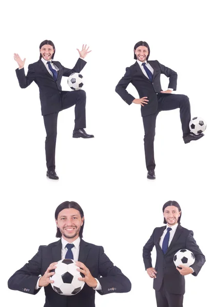 Man met voetbal geïsoleerd op wit — Stockfoto