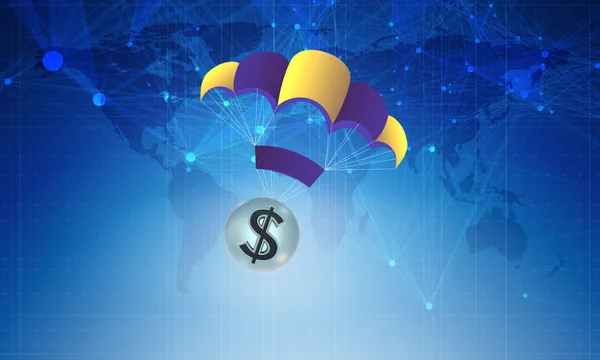 Conceito com dólar em ilustração de paraquedas dourados — Fotografia de Stock