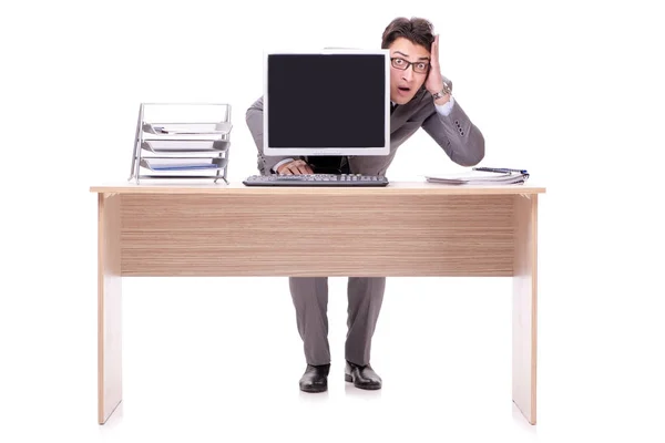 Бизнесмен, скрывающийся в офисе изолирован от белых — стоковое фото