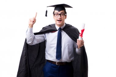 Öğrenci mezunu beyaz arka planda izole edilmiş