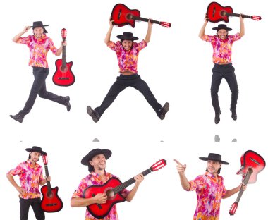 gitar üzerinde beyaz izole olan adam