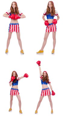 Amerikan sembollü kadın boksör.