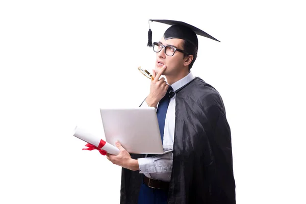 Estudante graduado isolado em fundo branco — Fotografia de Stock