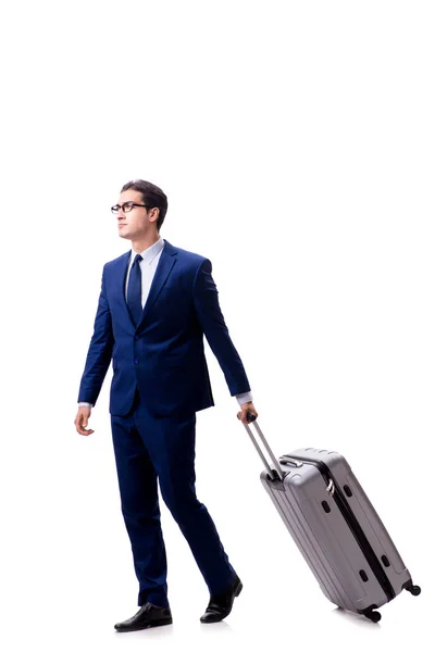 Jeune homme d'affaires avec valise isolée sur fond blanc — Photo