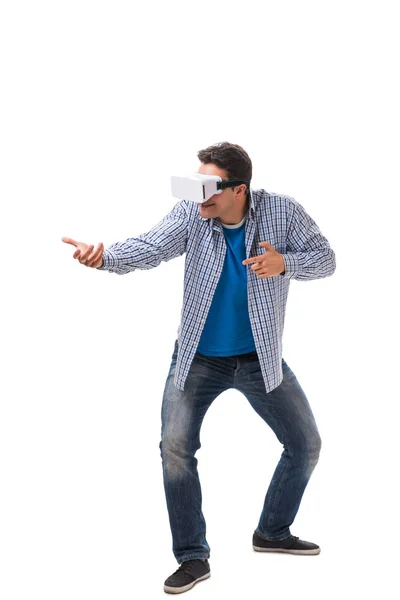 Young man wearing virtual reality VR glasses — Stock Photo, Image