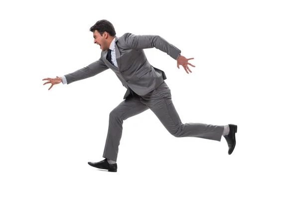 Joven hombre de negocios corriendo hacia adelante aislado en blanco —  Fotos de Stock