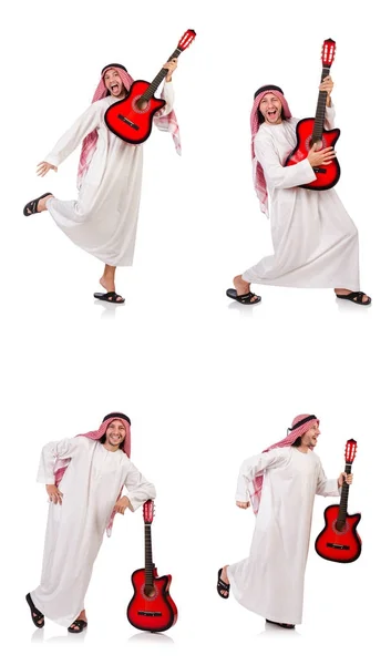 Arab man playing guitar isolated on white — Stock Photo, Image