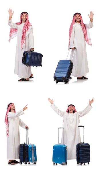 Arabische man met bagage op wit — Stockfoto