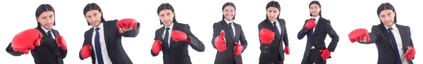 Empresario con guantes de boxeo en blanco —  Fotos de Stock