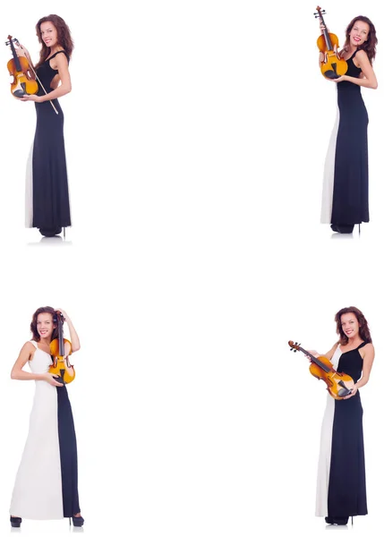 Woman playing violin isolated on white background — Stock Photo, Image