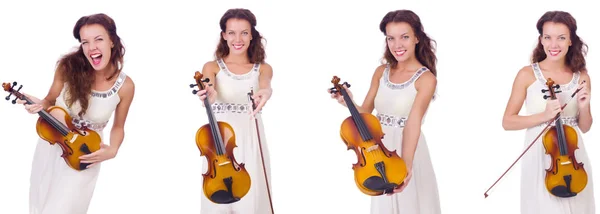 Femme jouant du violon isolé sur fond blanc — Photo