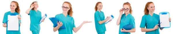 Бережная медсестра изолирована на белом — стоковое фото