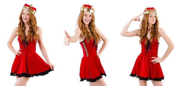 Roodharige meisje met kroon geïsoleerd op wit — Stockfoto