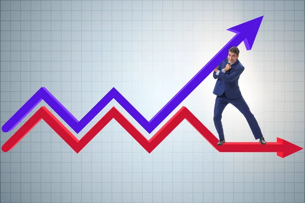 Geschäftsmann unterstützt Wachstum der Wirtschaft in Diagramm — Stockfoto