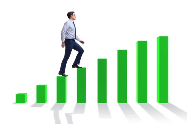 Empresario subiendo el gráfico de barras en concepto de crecimiento — Foto de Stock