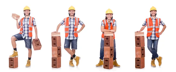 Builder med tegel isolerad på vit — Stockfoto
