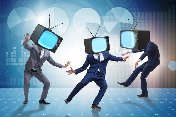 Media zombie concept with man and tv set instead of head — Stock Photo, Image